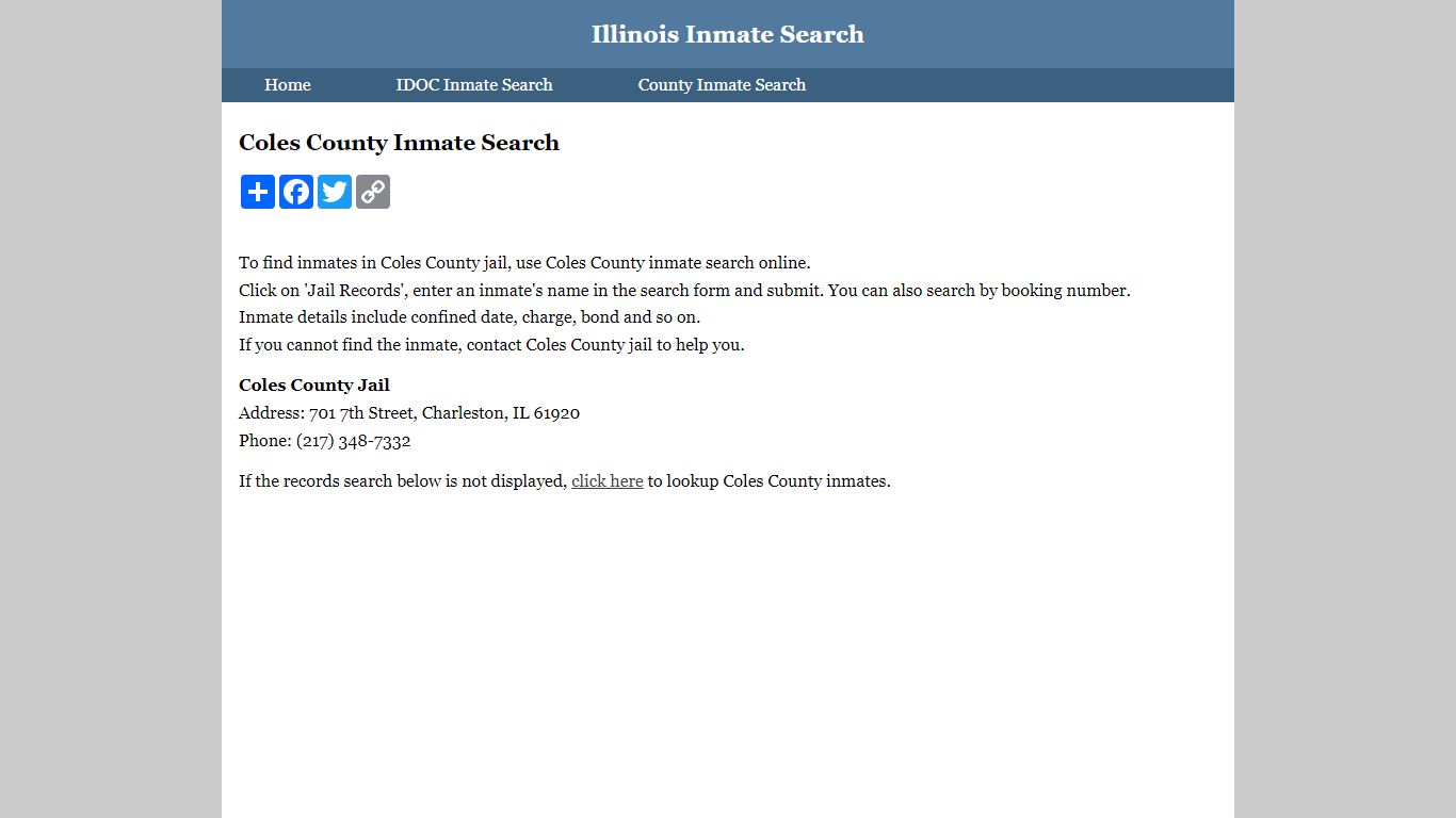 Coles County Inmate Search